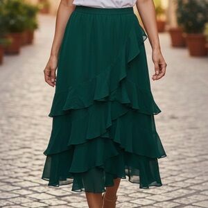 Bloomingdale's Teal Silk Ruffle Skirt
